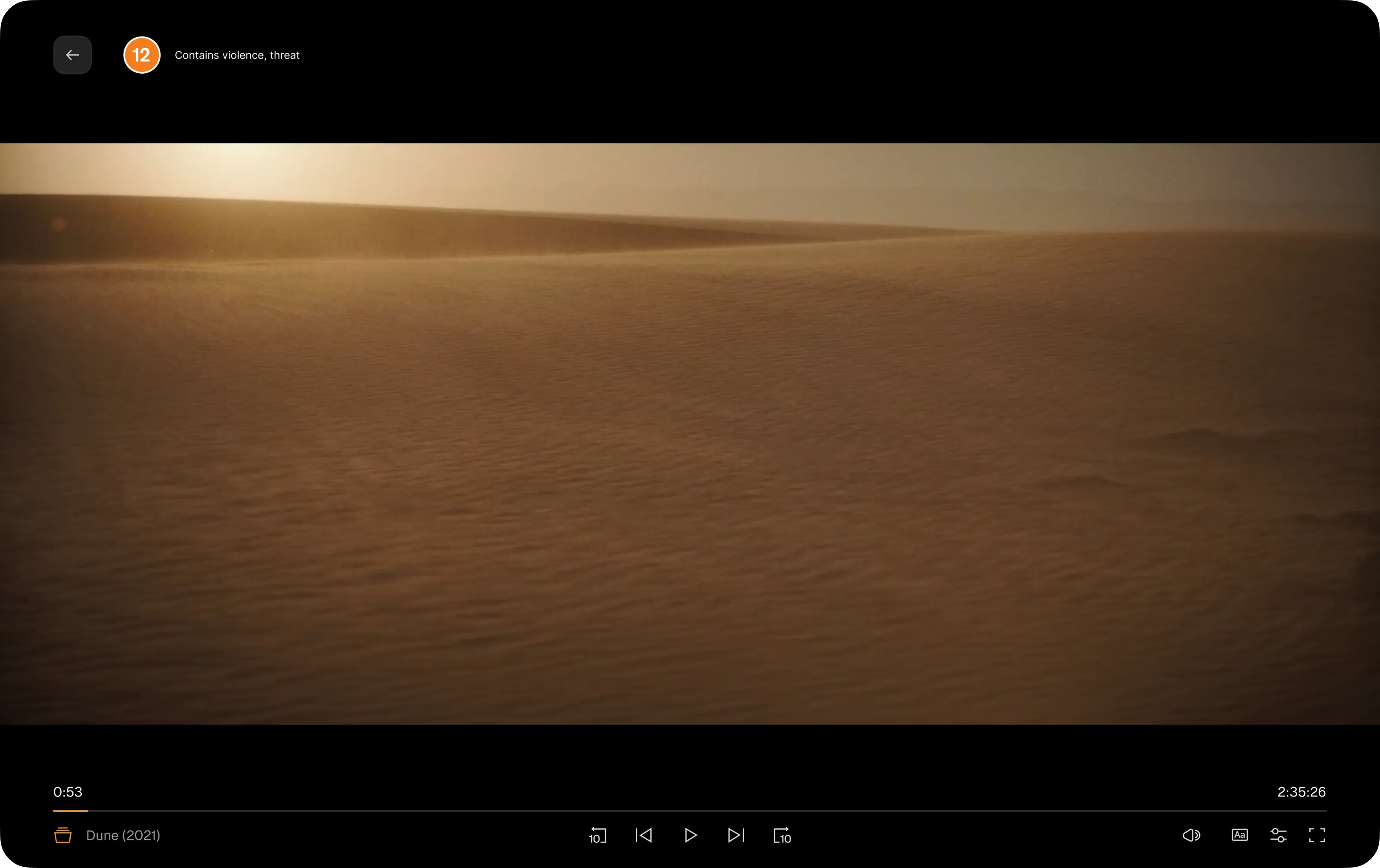UI of a streaming media player with Dune in the background