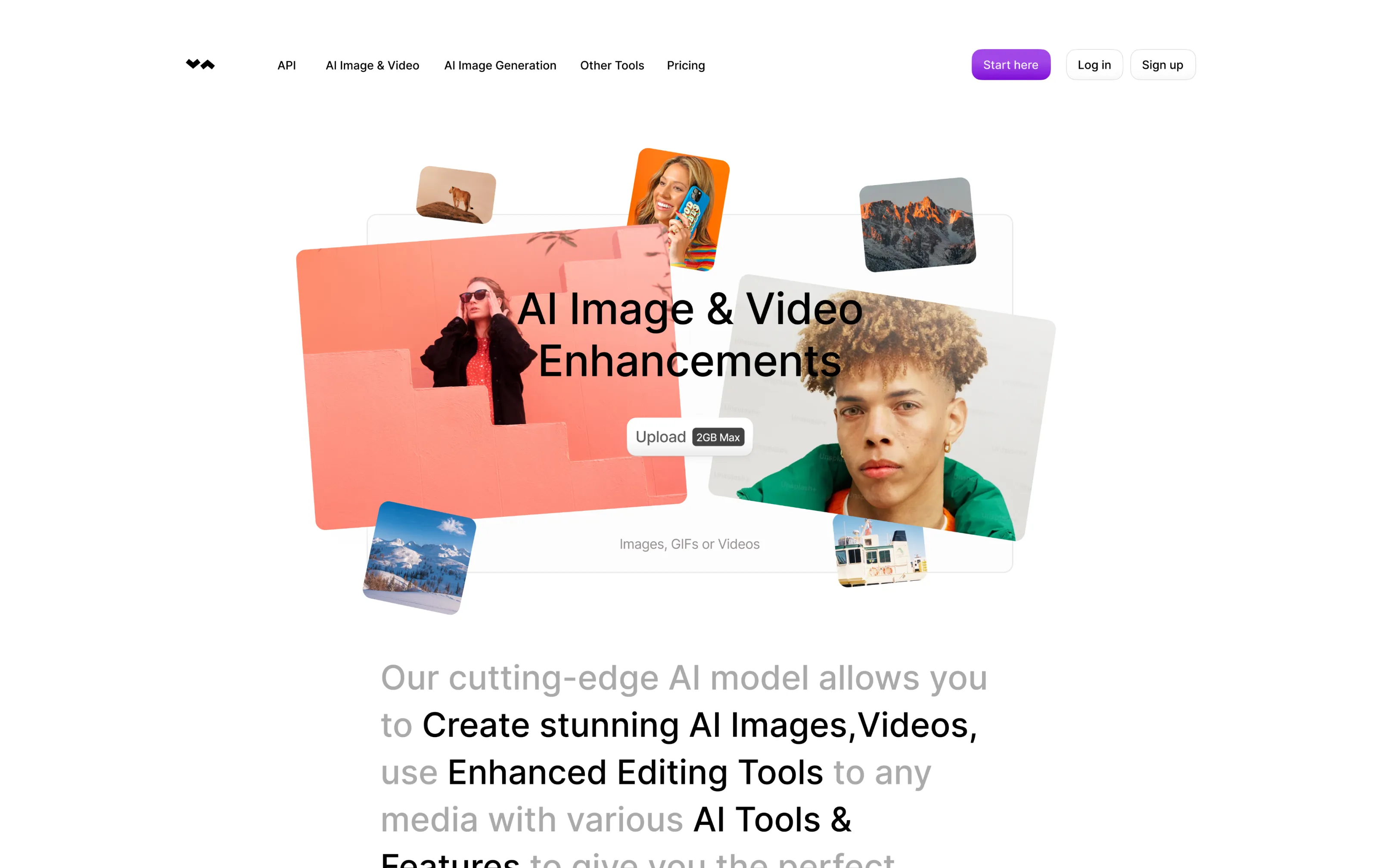 Landing page hero section for a AI Image uploader